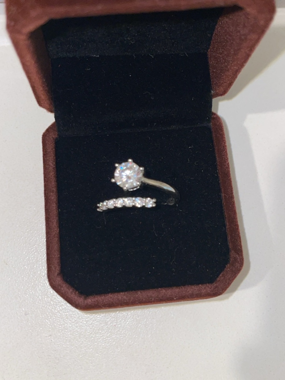 PT950 stamped Silver Tone Cubic Zirconia Open Ring with Clear Stones